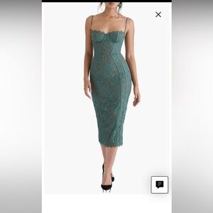 HOUSE OF CB Joelle Lace Undercover Midi Cocktail Dress, size Large (Fuller Cup)